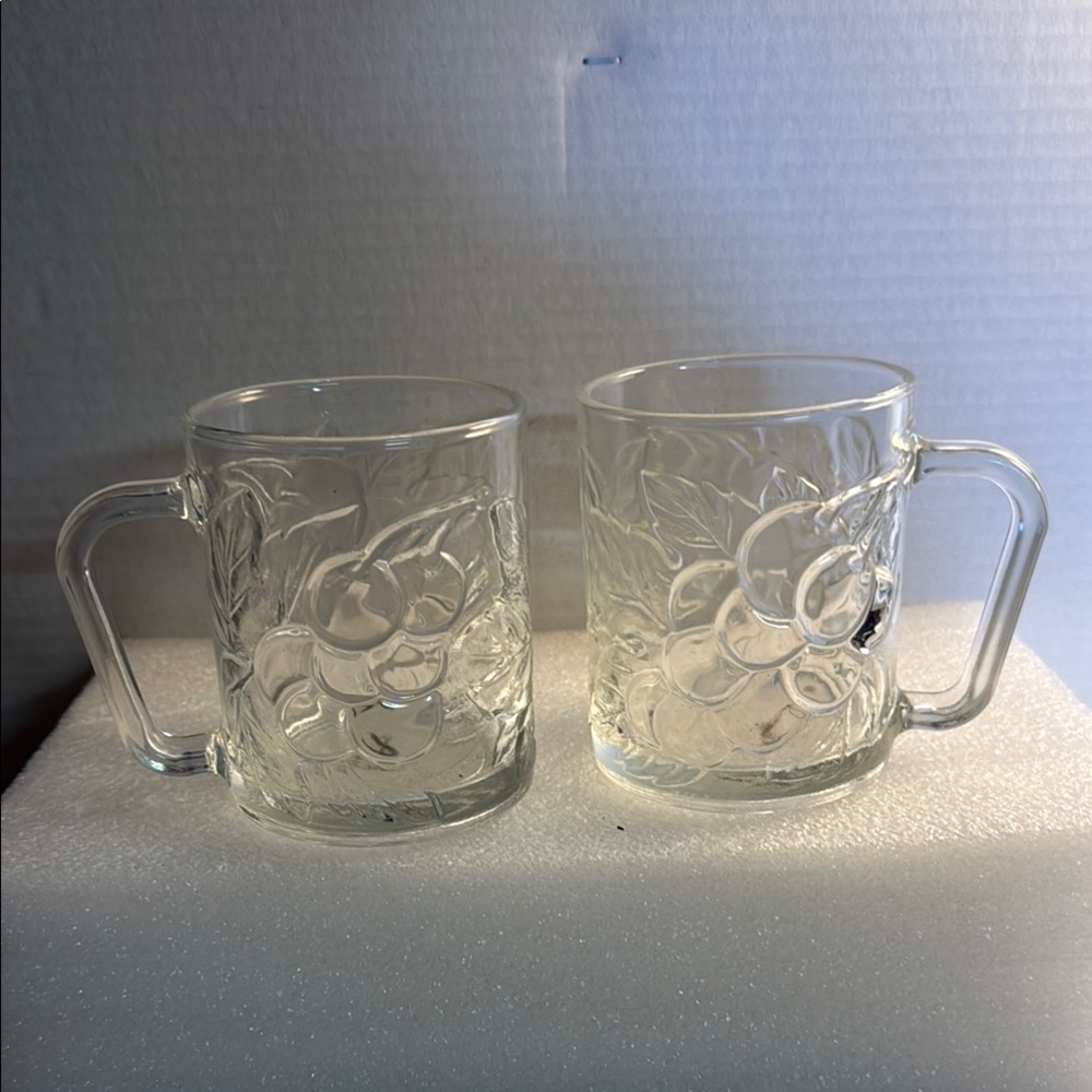 Vintage Indonesia Clear Glass Mug Set with Fruit Design